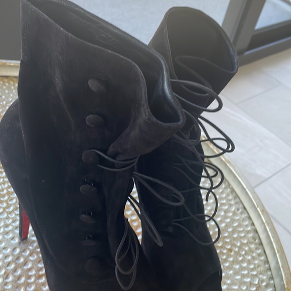Christian Louboutin Open toe Suede Short Boots 38 Black Authentic - Picture 11 of 14